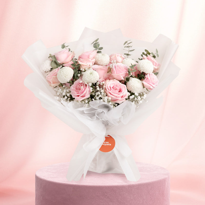 Buket Bunga Mawar Pink Putih Grace Jakarta | Three Bouquets